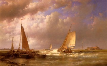 アブラハム・ハルク・シニア Painting - 河口のオランダのはしけ アブラハム・ハルク・シニア